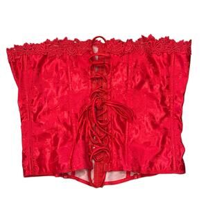 VTG 90s Empire Intimates Red Brocade Edwardian Waist Cinching‎ Boned Corset 44